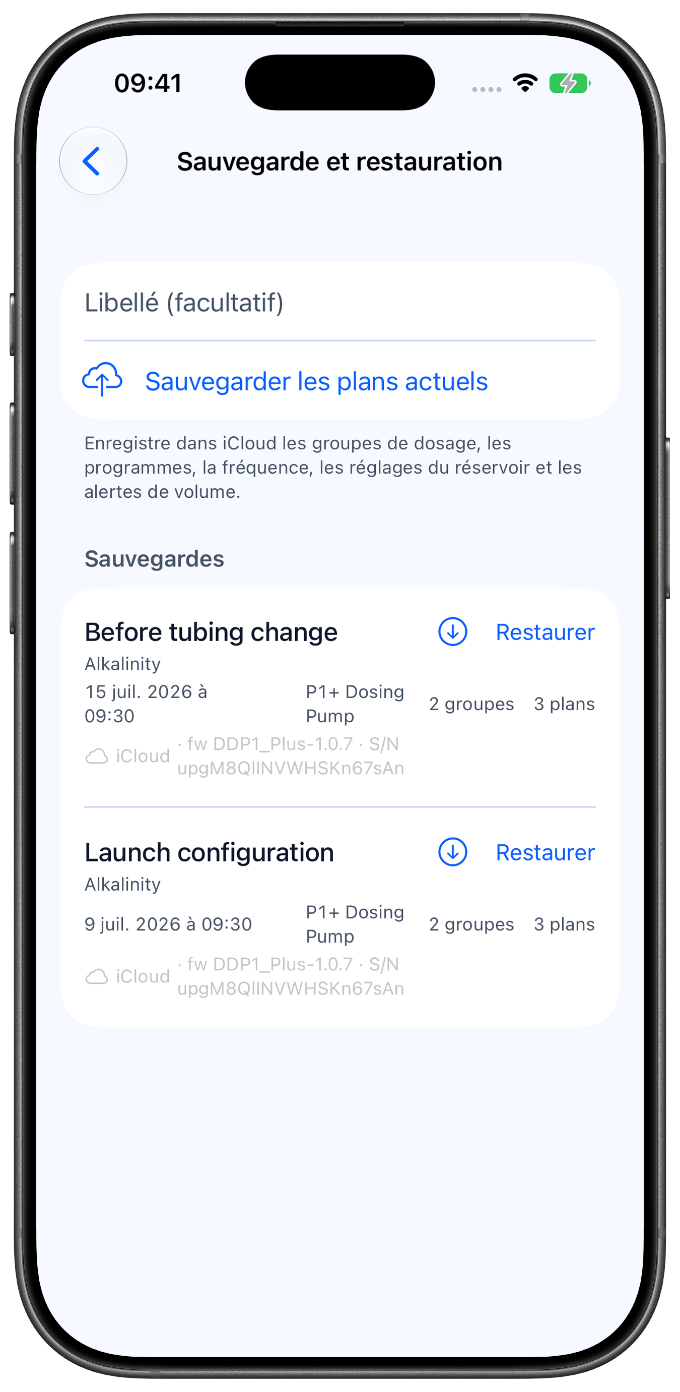 Deux sauvegardes de programmes restaurables dans Rheon
